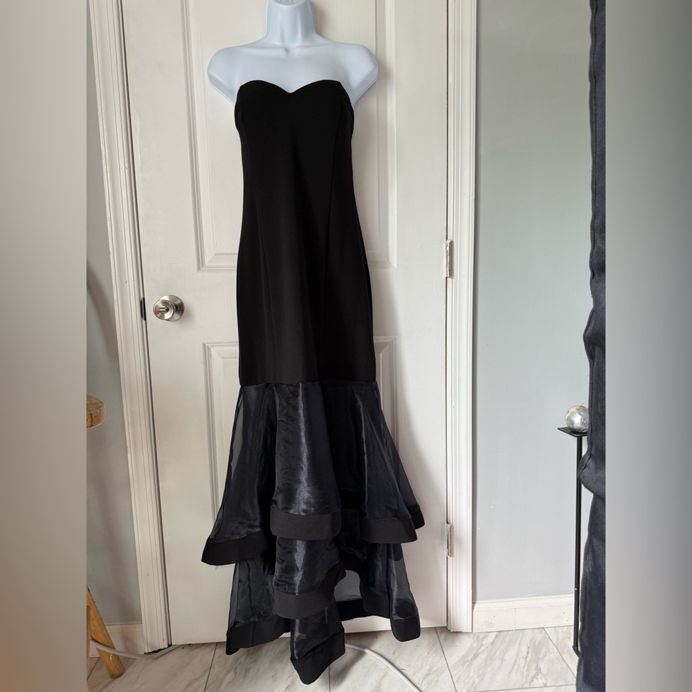 VENUS Black Ruffled Tiered Halter Gown